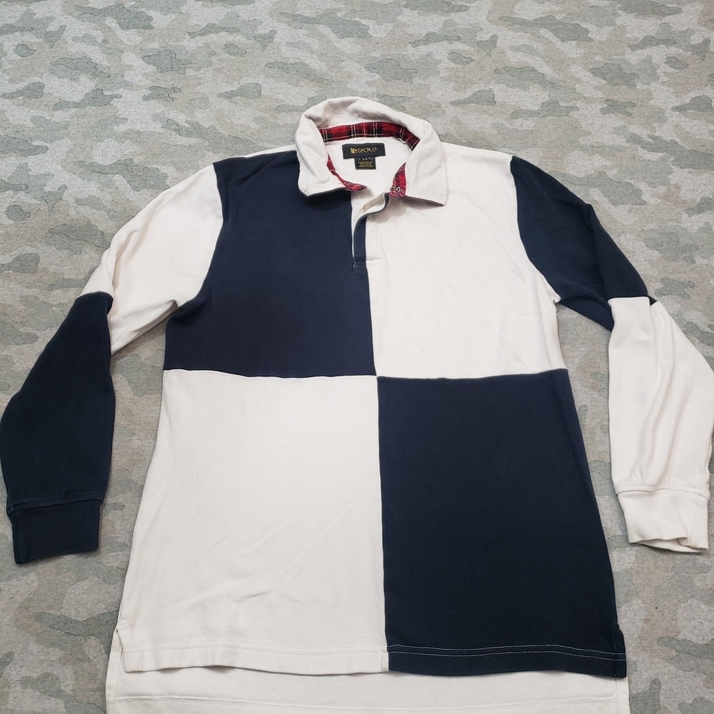 Vintage Be Spoke Polo Shirt Mens Medium Blue Rugby 90s Long Sleeve Color Block